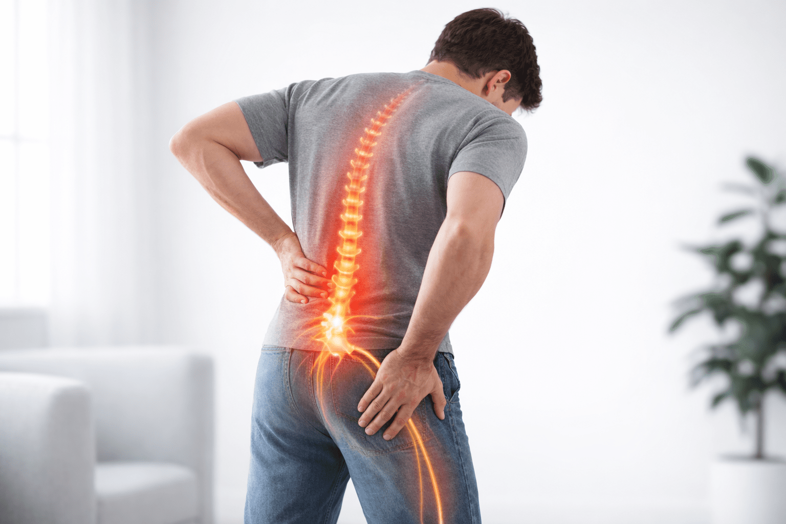 A man with scoliosis, leading to the question "Can Scoliosis Cause Sciatica?"